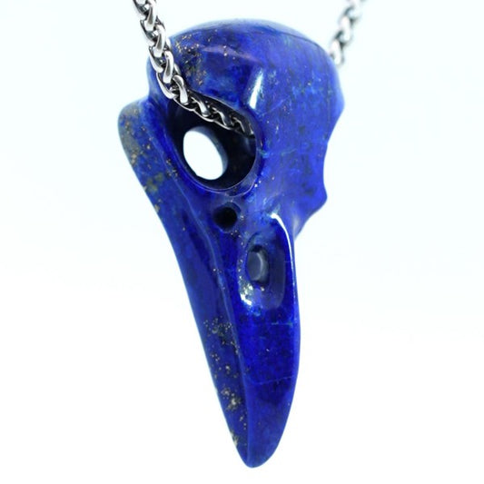 Gem Raven Skull Pendant Necklace of Lapis Lazuli Crystal Raven Pendant - 9800126