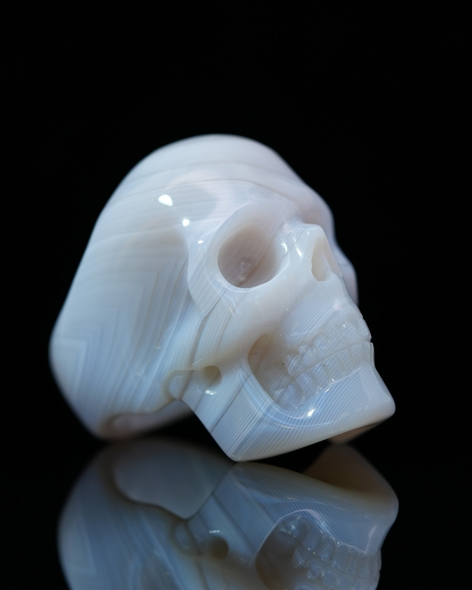 Gem Skull Ring of Agate Carved Totally US Size 7 - 9800147 Skull Rings