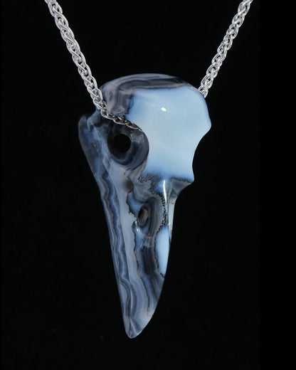 Gem Raven Skull Pendant Necklace of Gray & White Agate Crystal Raven Pendant - 9800166 Skull Pendants