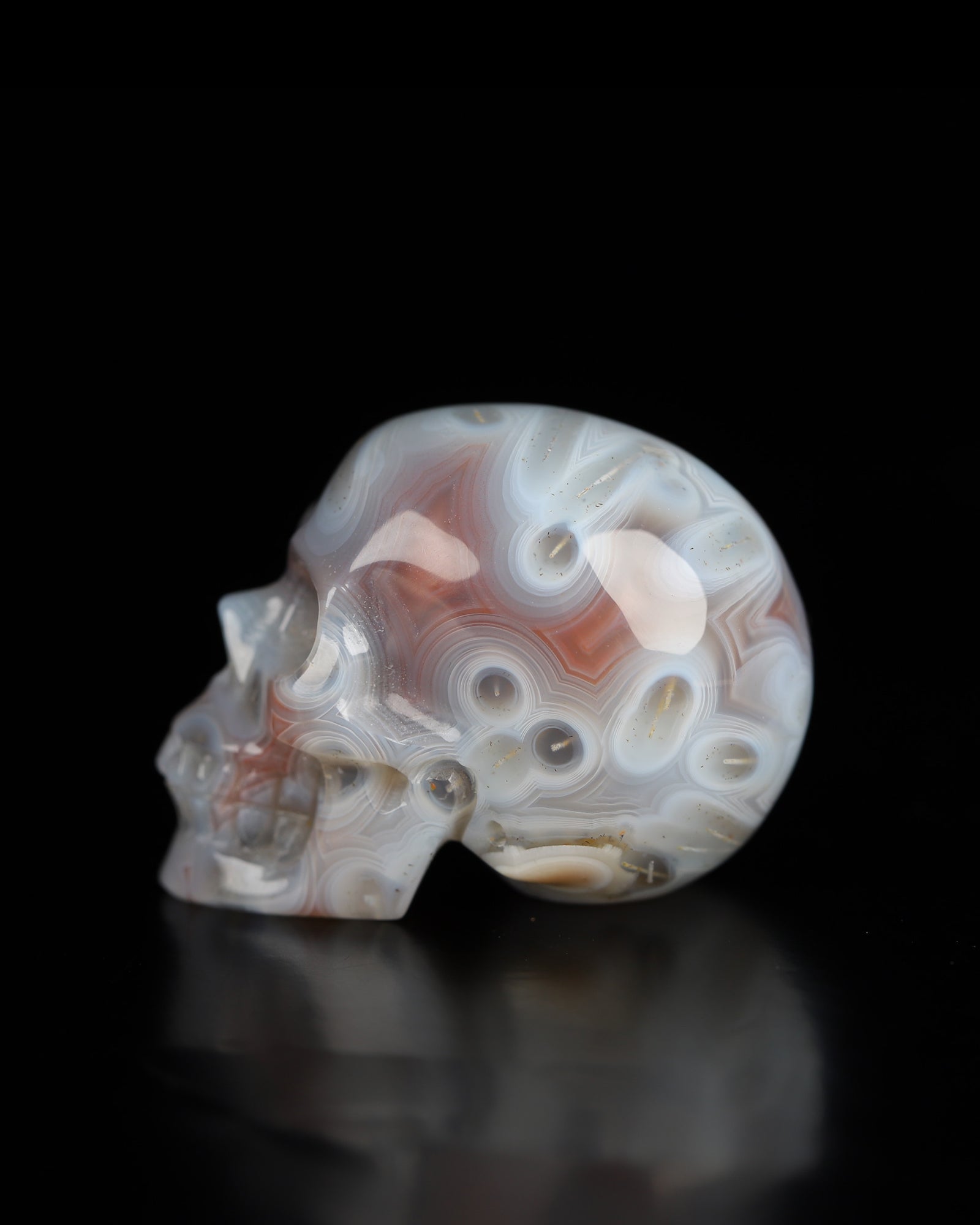 1.3’’ Mozambique Agate Carved Gem Skull Skullis Realistic - 9800187 Tiny Gemstone Skull