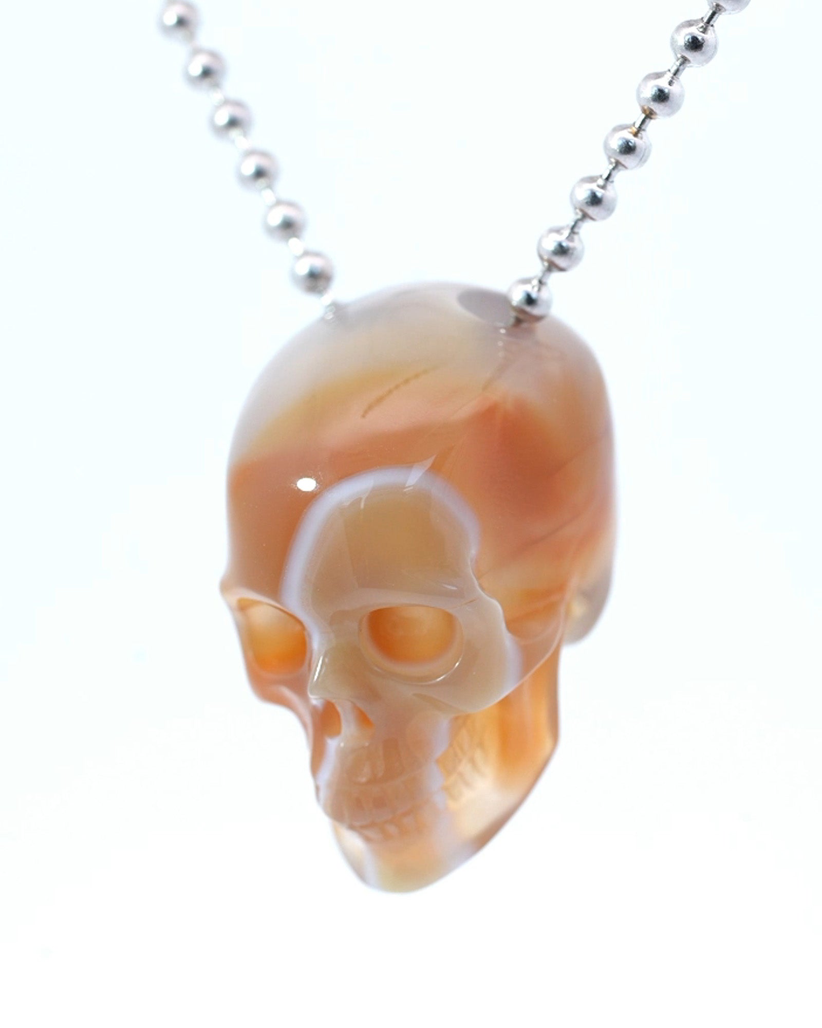 Gem Skull Pendant Necklace of Mozambique Agate Carved Hollow Skull with 925 Sterling Silver Chain - 9800192 Skull
