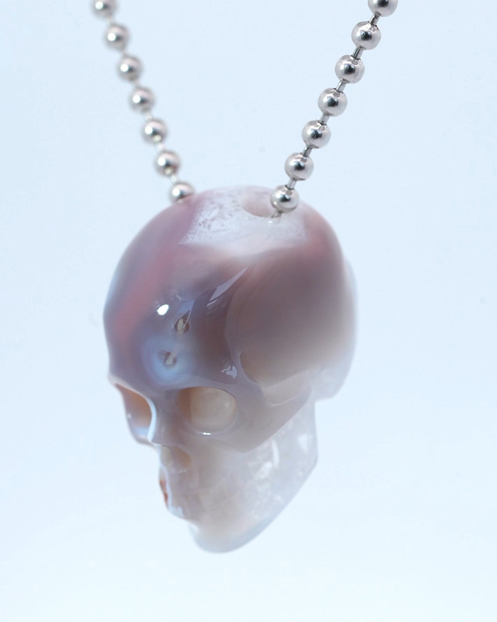 Gem Skull Pendant Necklace of Mozambique Agate Carved Hollow Skull with 925 Sterling Silver Chain - 9800193 Skull
