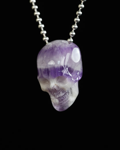 Hollow Essence - Gem Skull Pendant Necklace of Dream Chevron Amethyst Carved Hollow Skull - Y9900319