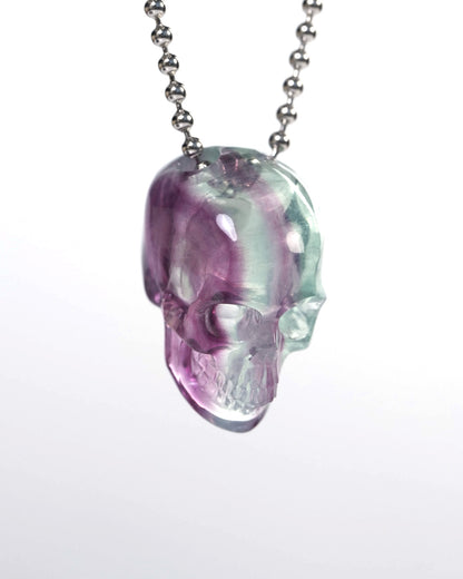 Hollow Essence - Gem Skull Pendant Necklace of Fluorite Carved Hollow Skull - Y9900336