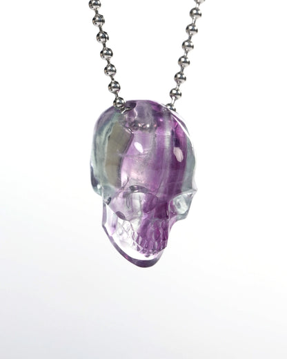 Hollow Essence - Gem Skull Pendant Necklace of Fluorite Carved Hollow Skull - Y9900339