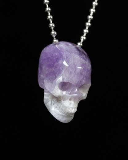 Hollow Essence - Gem Skull Pendant Necklace of Dream Chevron Amethyst Carved Hollow Skull - Y9900340