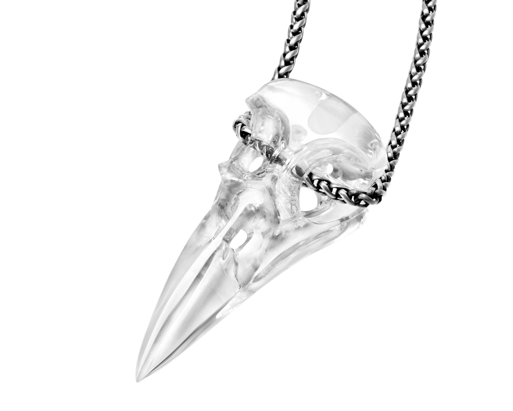 Gem Raven Pendant Necklace Of Quartz Rock Crystal Carved Raven Pendant Without Chain
