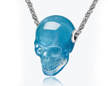 Gem Skull Pendant Necklace Of Aquamarine Carved Skull Pendant Without Chain Skull Pendants