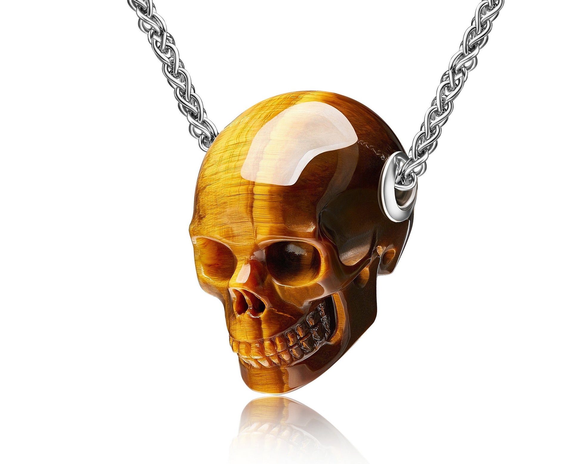 Gem Skull Pendant Necklace Of Gold Tiger’s Eye Carved Skull Pendant Without Chain Skull Pendants
