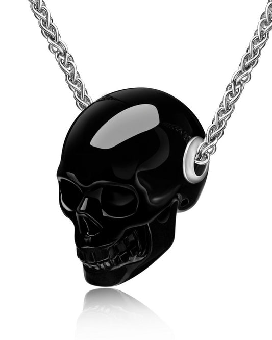 Skullis Signature Black Obsidian Gem Skull Pendant or Necklace, Hand Carved, Sterling Silver .925 Chain, for Women & Men