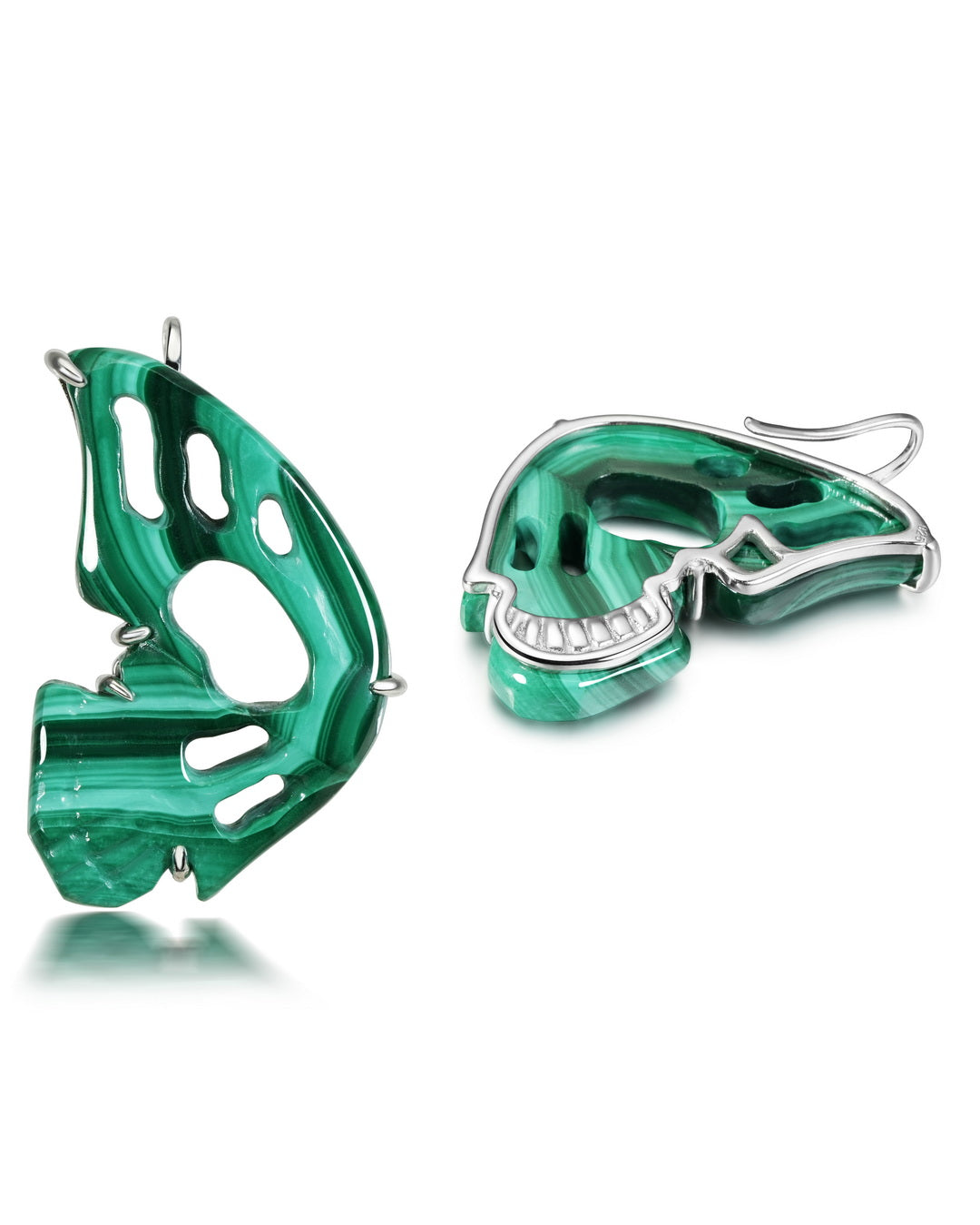Gem Skull Earrings Of Malachite Carved 925 Butterfly Skull In 925 Sterling Silver Skull