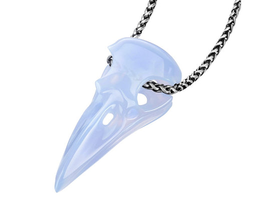 Gem Raven Pendant Necklace of Blue Chalcedony Crystal Raven Pendant