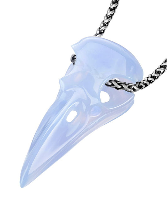 Gem Raven Pendant Necklace of Blue Chalcedony Crystal Raven Pendant