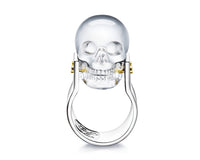 Axis of Becoming - Gem Skull Ring of Quartz Rock Crystal Carved Skull in 925 Sterling Silver