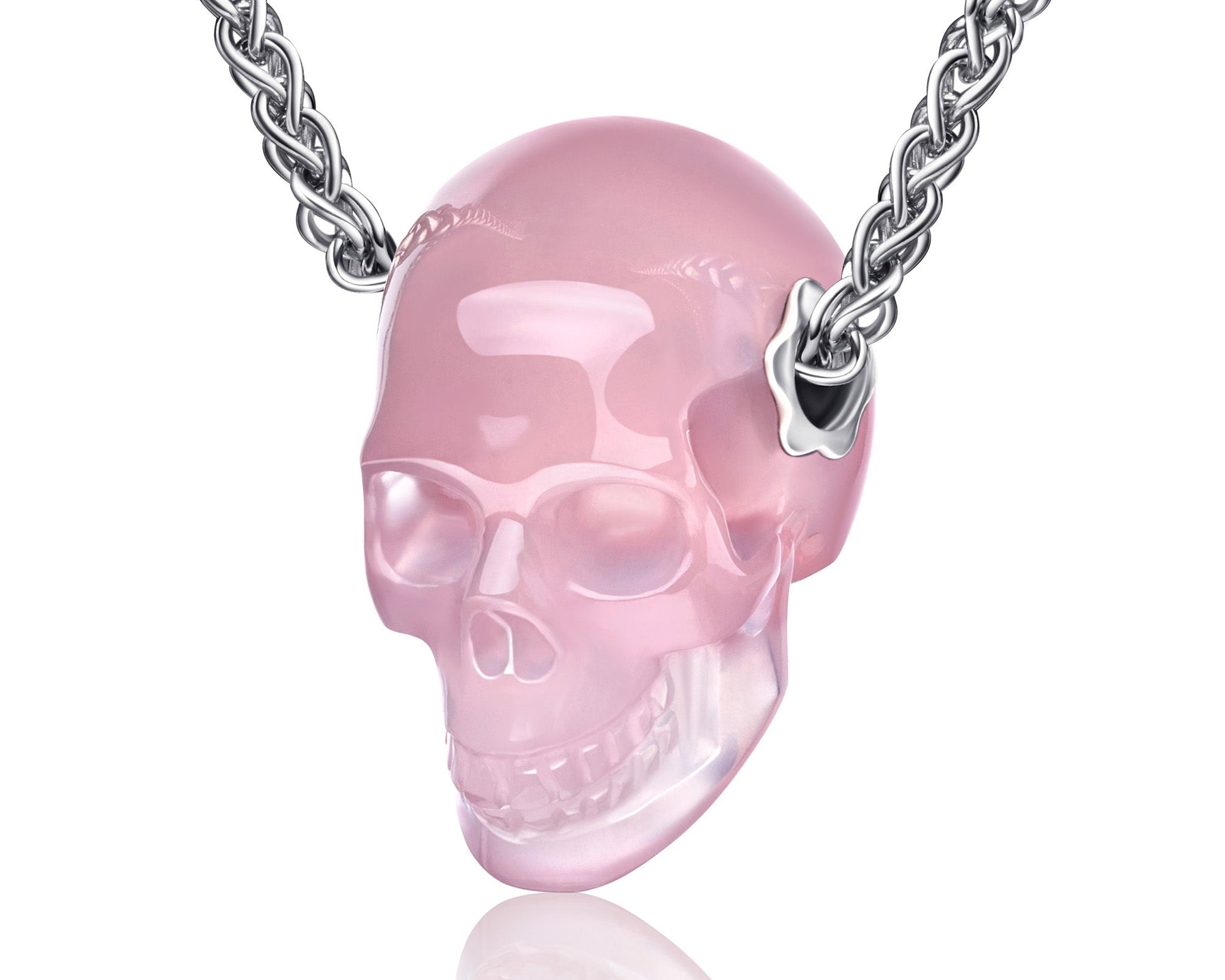 Gem Skull Pendant Necklace Of Rose Quartz Carved Skull Pendants