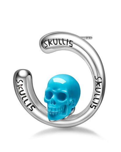 Gem Skull Earrings of Peruvian Turquoise Carved Skull in 925 Sterling Silver
