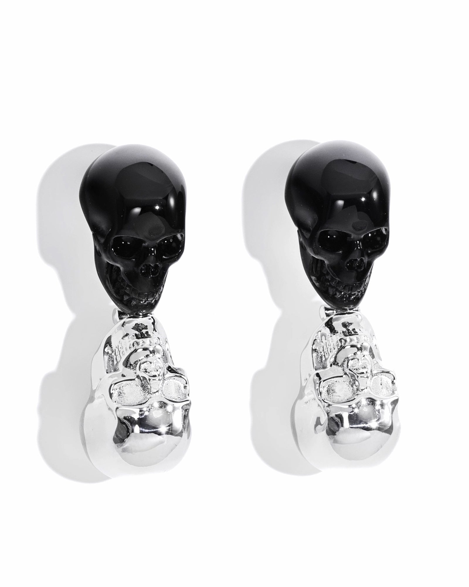 Gem Skull Earrings of Black Obsidian Carved Skull in 925 Sterling Silver -S0001715 Skull Earrings