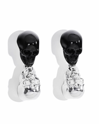 Gem Skull Earrings of Black Obsidian Carved Skull in 925 Sterling Silver -S0001715 Skull Earrings