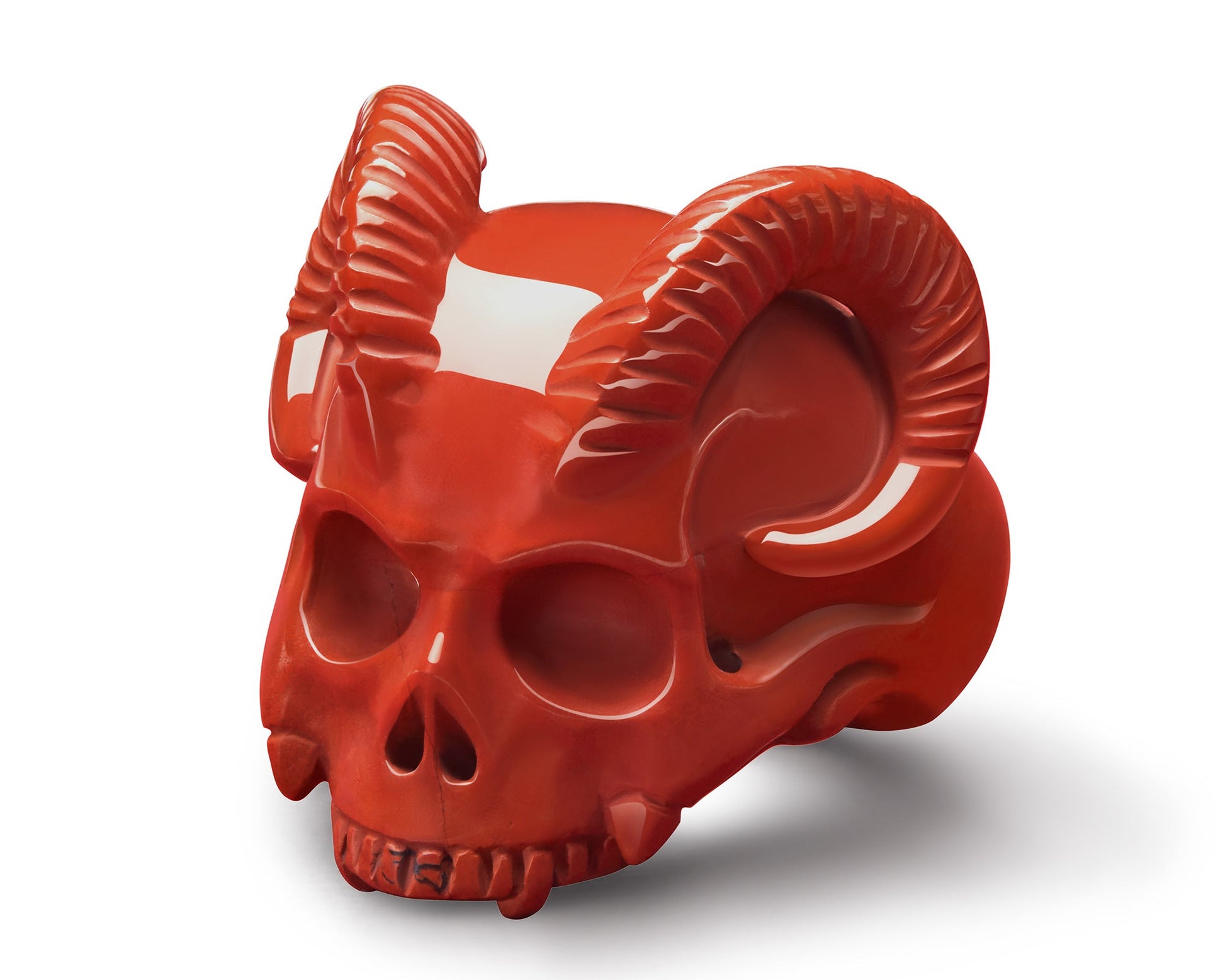 Gem Skull Ring of Red Jasper Carved Skull & Beast Horns Skull Rings