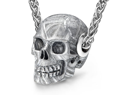 Skullis Signature Sweden Meteorite Gem Skull Pendant or Necklace, Hand Carved, Sterling Silver 925 Chain, for Women & Men
