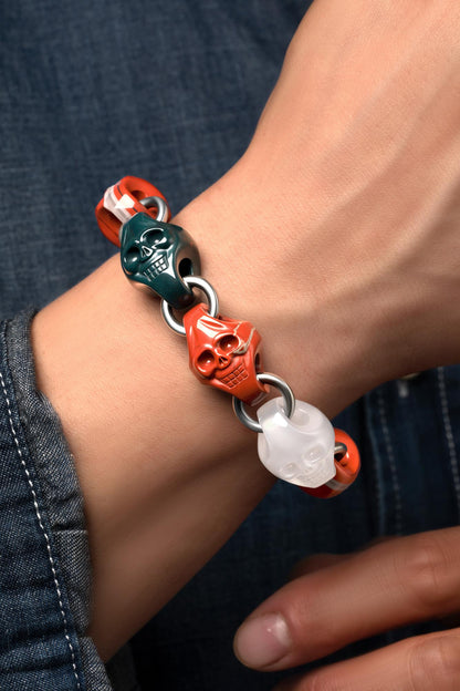 Carpe Diem - Gem Skull Bracelet of Red Jasper & Bloodstone & Agate Carved Skull in 925 Sterling Silver