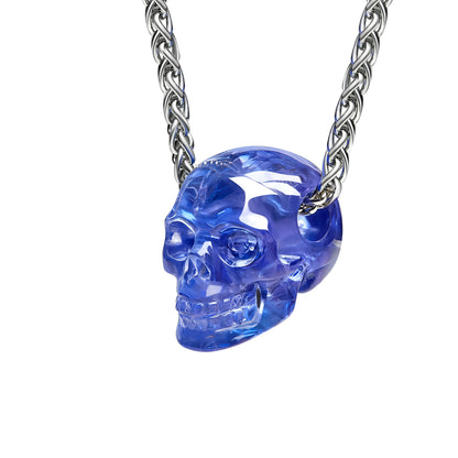 Minimalist Skull Pendant - 0.6" Tanzanite Gem Skull Pendant or Necklace, Hand Carved, for Women & Men
