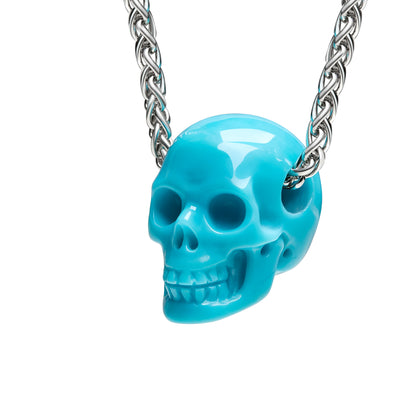 Minimalist Skull Pendant - 0.6" Turquoise Gem Skull Pendant or Necklace, Hand Carved, for Women & Men