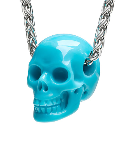 Minimalist Skull Pendant - 0.6" Turquoise Gem Skull Pendant or Necklace, Hand Carved, for Women & Men