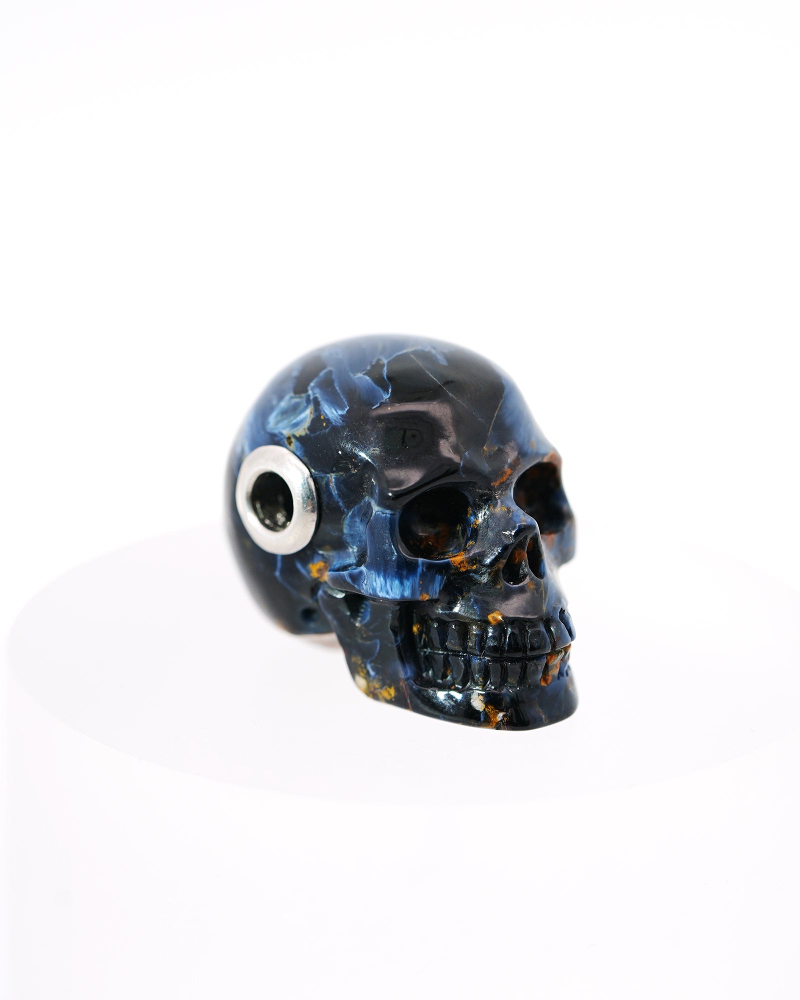 Skullis Signature Pietersite Gem Skull Pendant or Necklace Hand Carved Sterling Silver 925 Chain for Women & Men