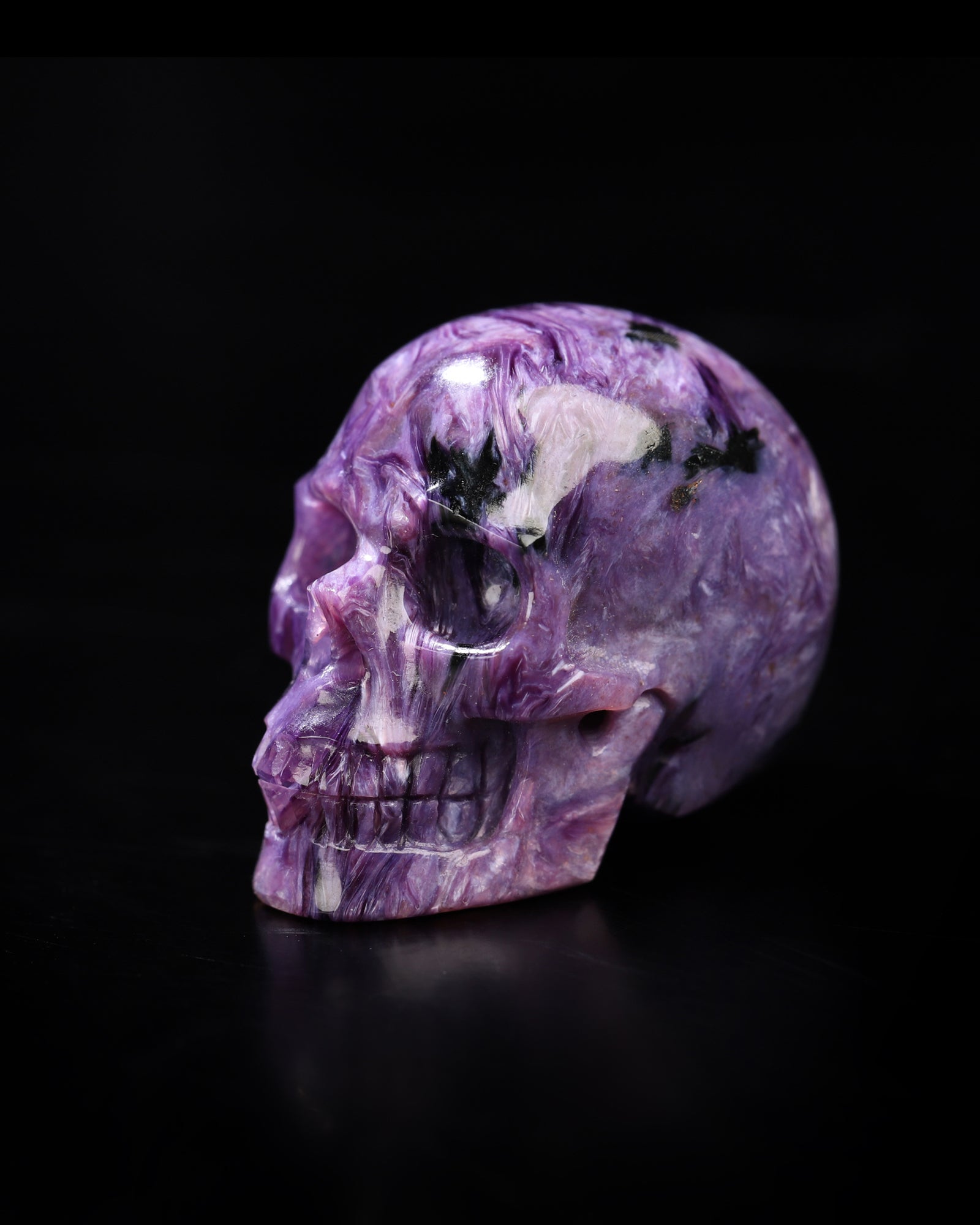 Rare 1.3’’ Russian Charoite Carved Gem Skull Skullis Realistic - 0800049 Tiny Gemstone Skull