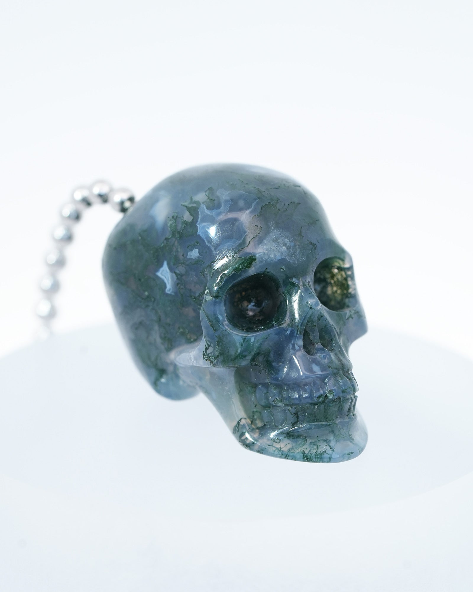 Gem Skull Pendant Necklace of Green Moss Agate Carved Hollow Skull with 925 Sterling Silver Chain - 4814084 Skull