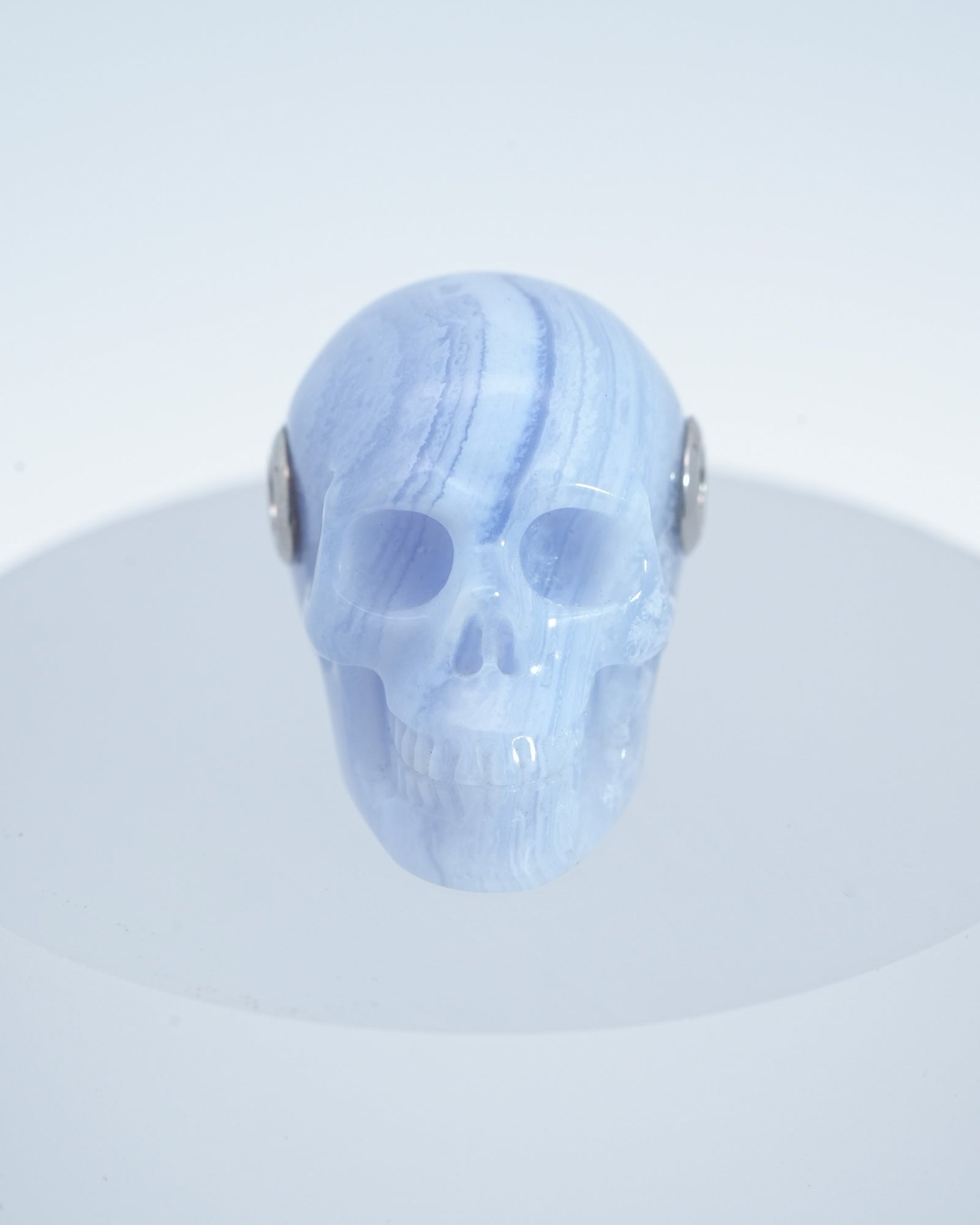Skullis Signature Blue Lace Agate Gem Skull Pendant Or Necklace Hand Carved Sterling Silver 925