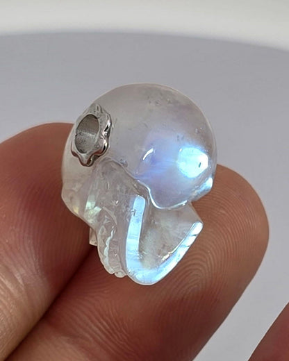 Gem Skull Pendant Necklace Of Moonstone Carved Skull With Ruby Eyes Octopus In
