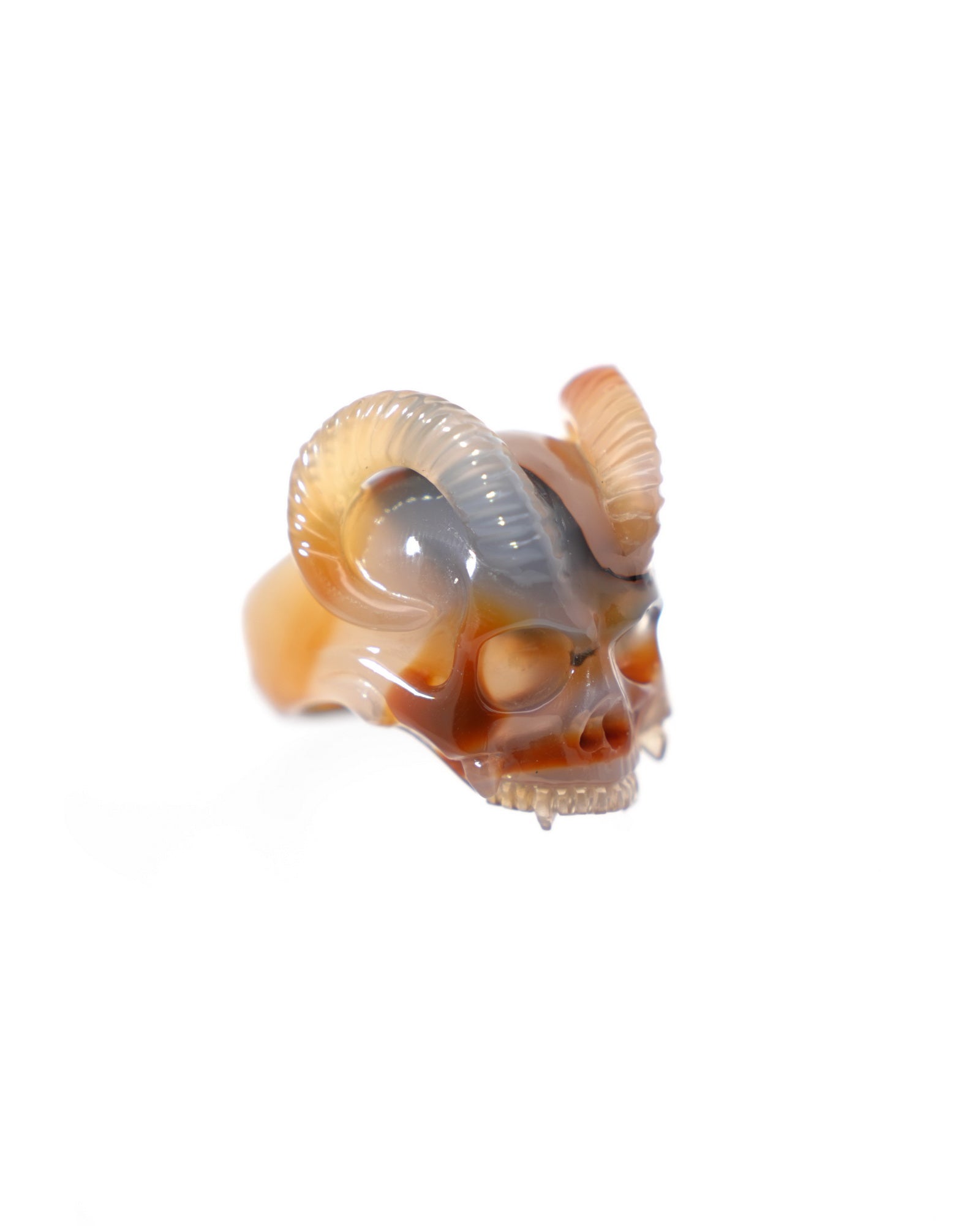 Gem Skull Ring of Premium Brazilian Agate Carved Skull Totally US size 8 - 9500187 Skull Rings