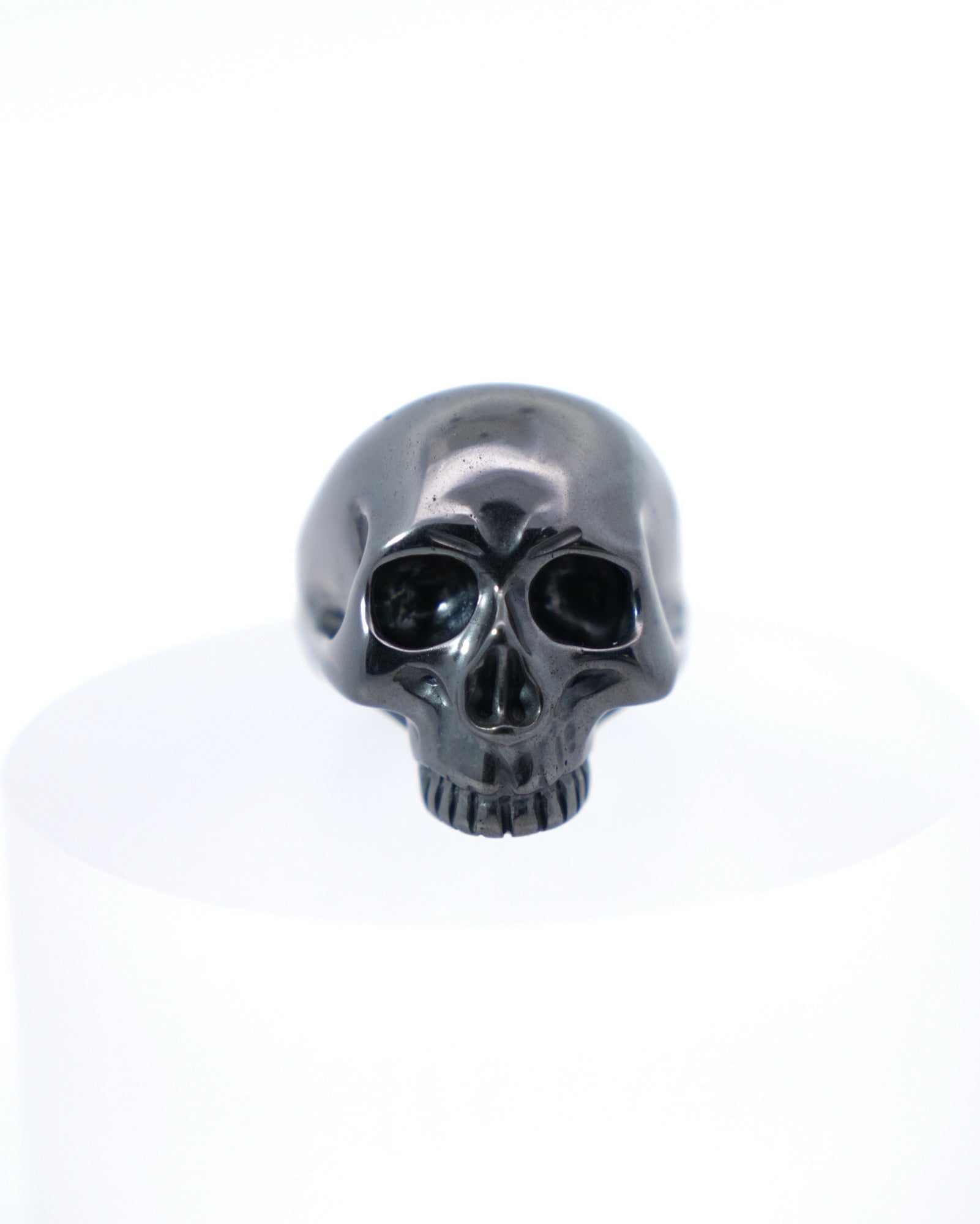 Gem Skull Ring of Hematite Carved Skull US Size 8- 9500188 Skull Rings