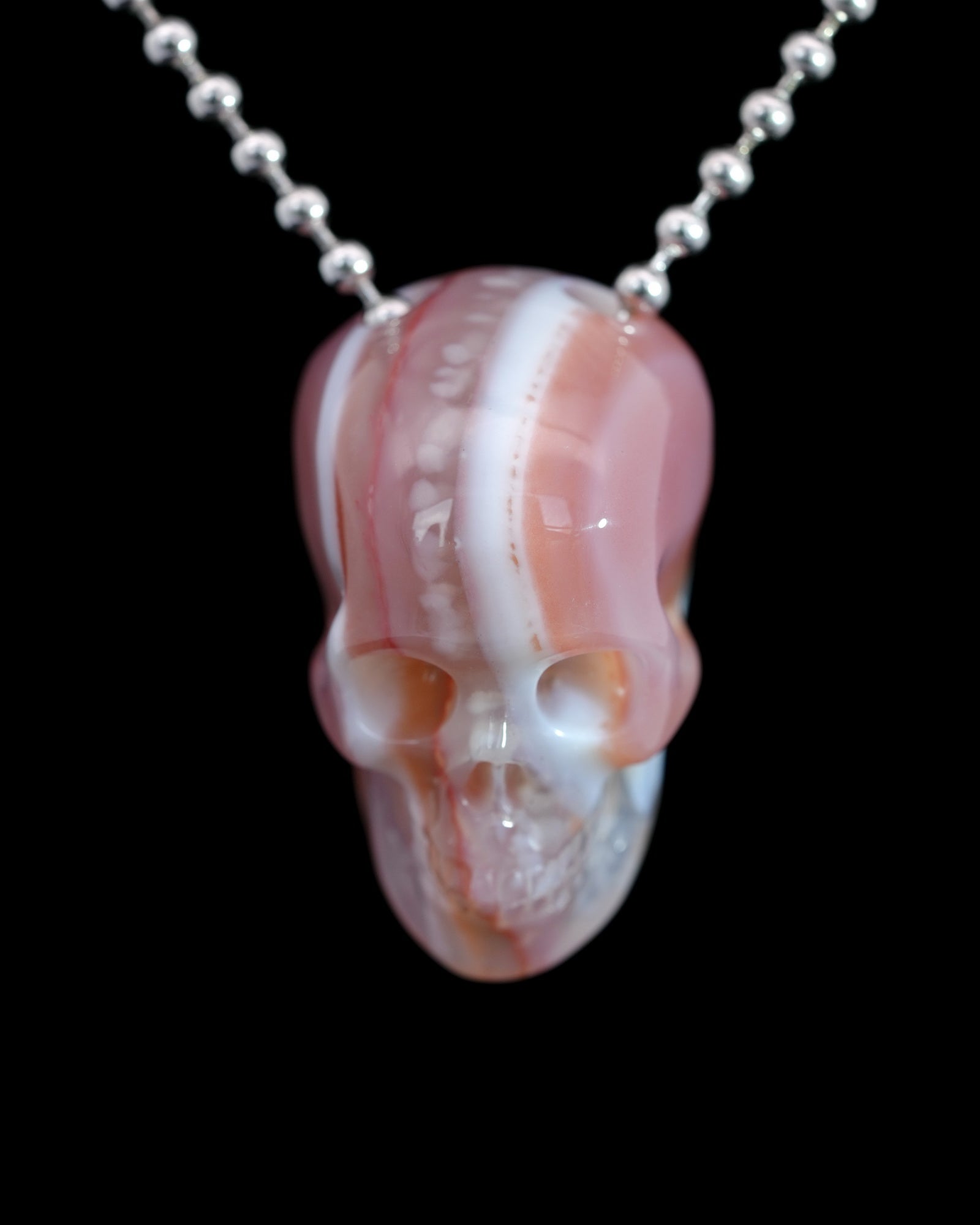Gem Skull Pendant Necklace of Mozambique Agate Carved Hollow Skull with 925 Silver Chain - 9500204 Skull Pendants