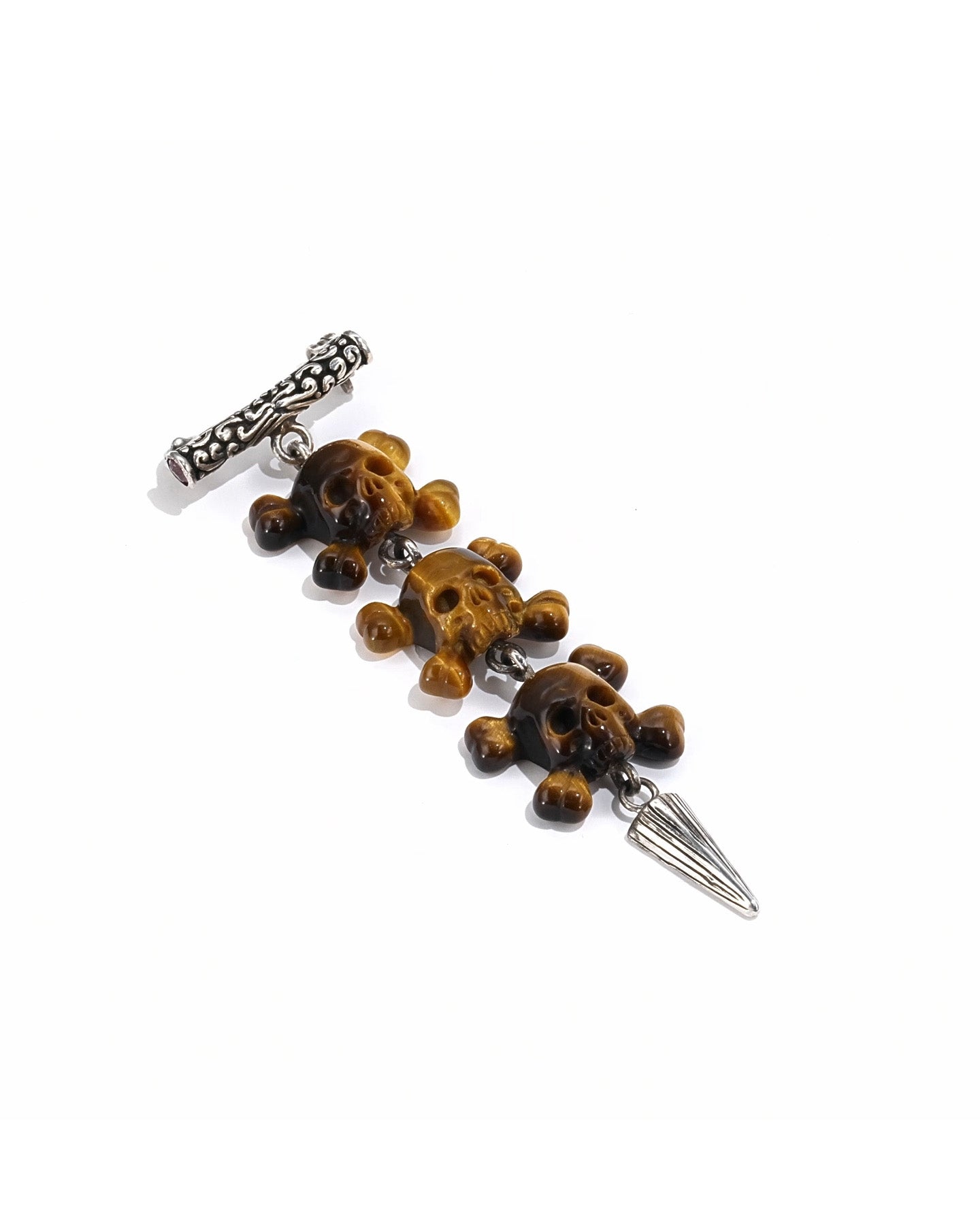 Gem Skull Pendant Necklace Of Gold Tiger’s Eye Carved Skull With Bail In 925 Sterling