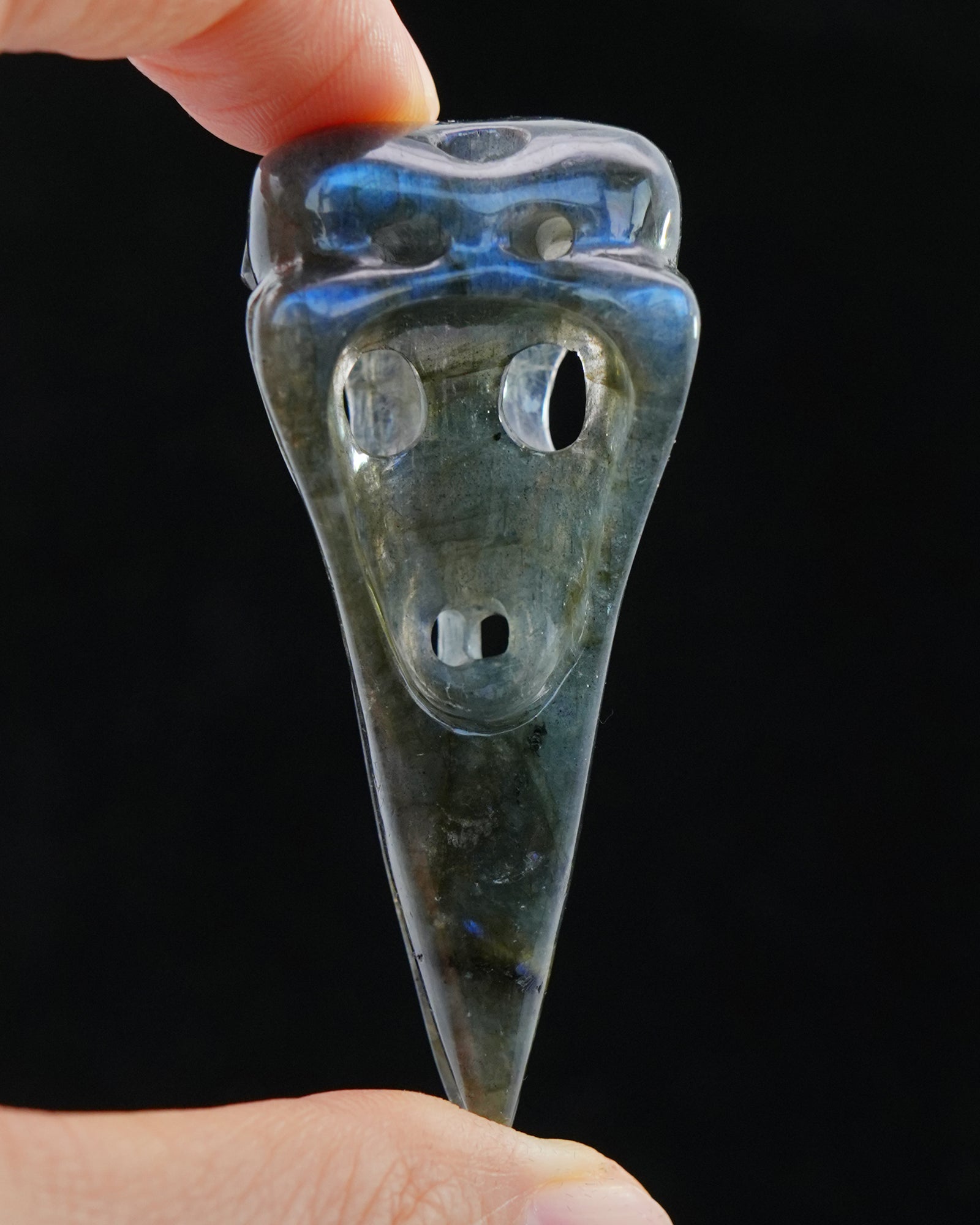 Gem Raven Skull Pendant Necklace of Labradorite Carved Raven Skull - 9800168 Skull Pendants