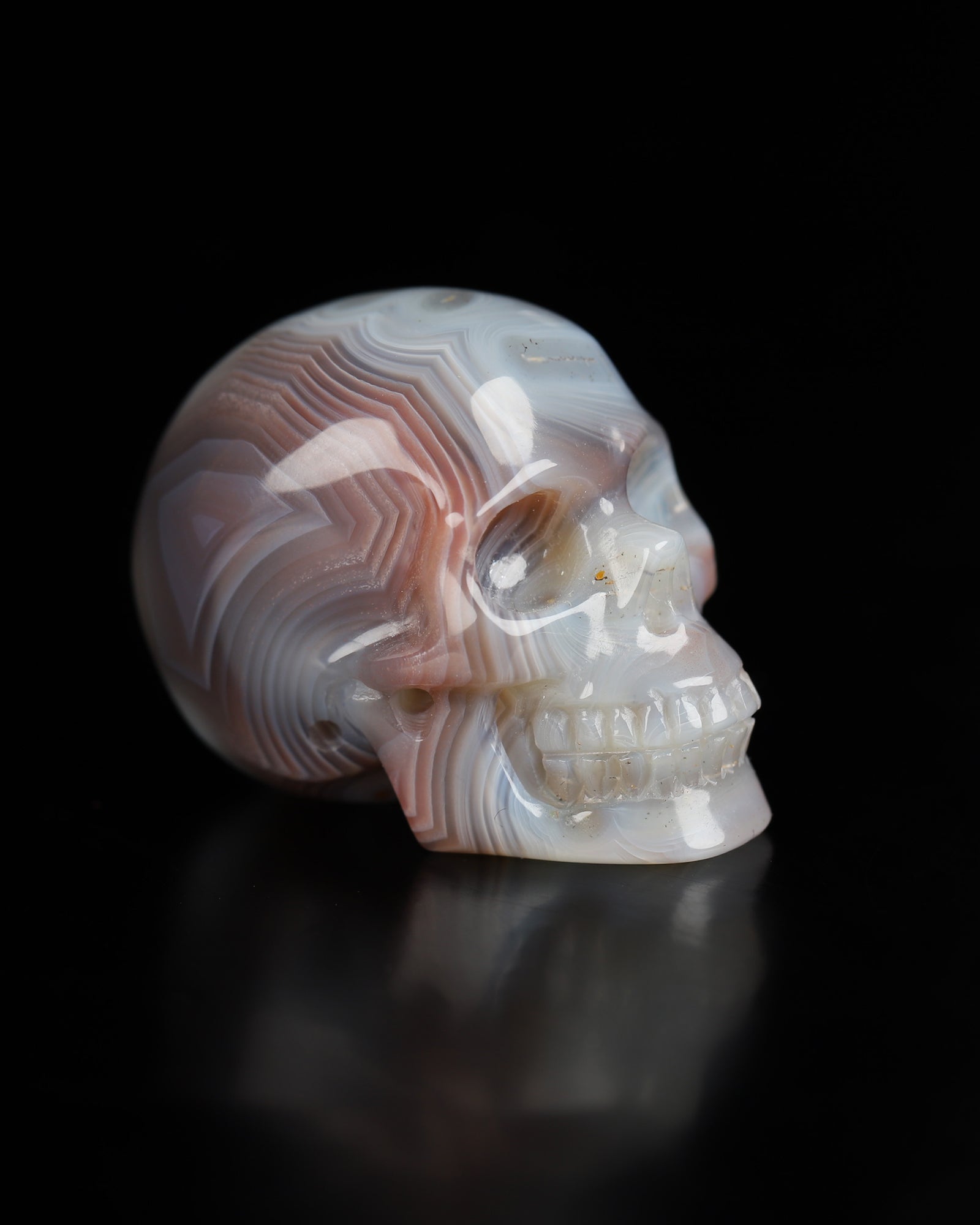 1.3’’ Mozambique Agate Carved Gem Skull Skullis Realistic - 9800187 Tiny Gemstone Skull