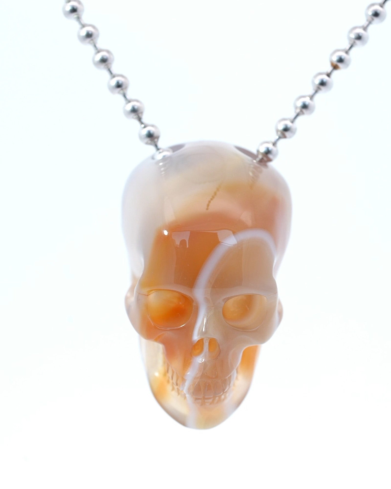 Gem Skull Pendant Necklace of Mozambique Agate Carved Hollow Skull with 925 Sterling Silver Chain - 9800192 Skull