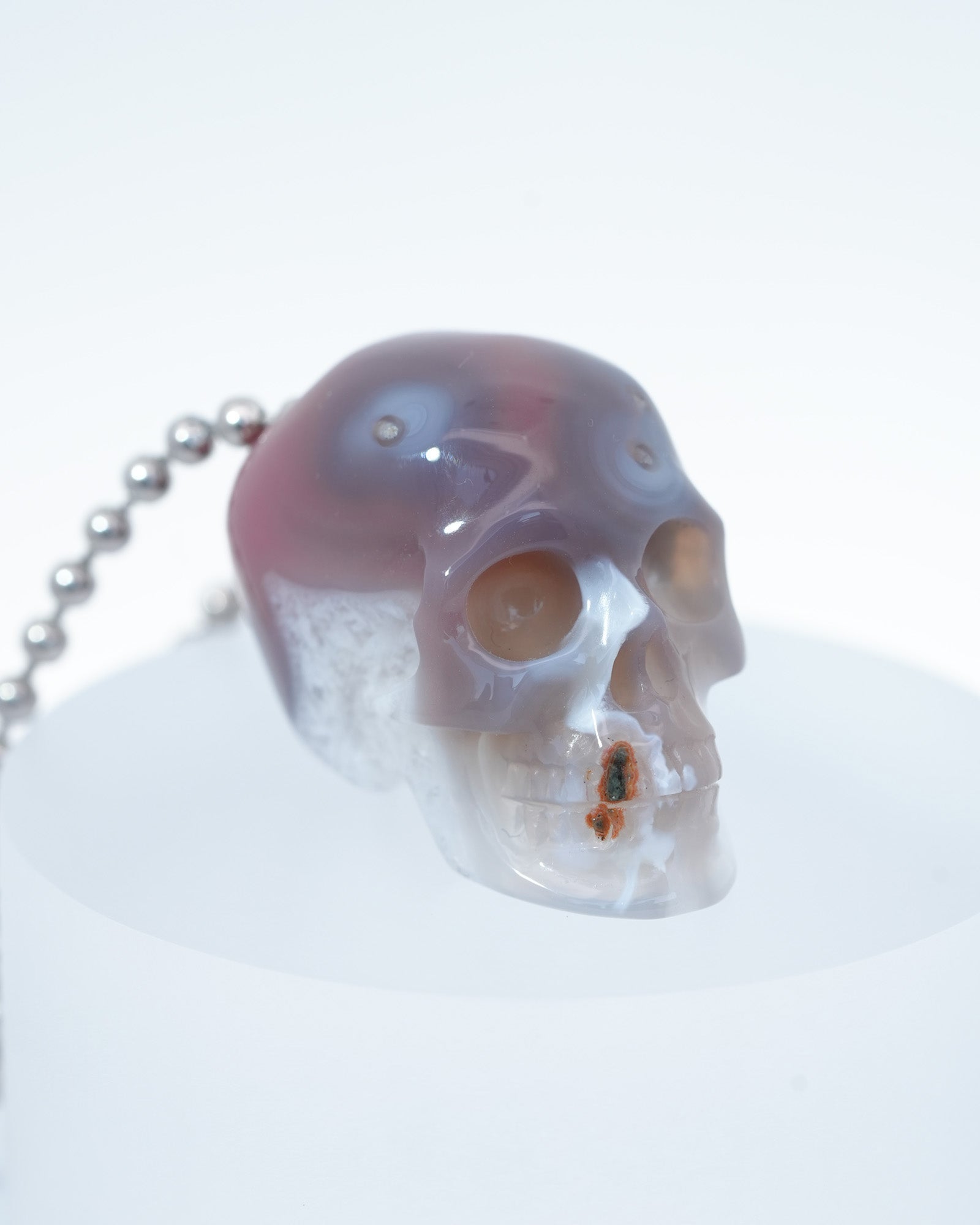 Gem Skull Pendant Necklace of Mozambique Agate Carved Hollow Skull with 925 Sterling Silver Chain - 9800193 Skull