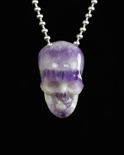 Hollow Essence - Gem Skull Pendant Necklace of Dream Chevron Amethyst Carved Hollow Skull - Y9900319