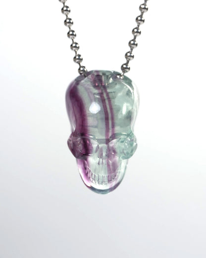 Hollow Essence - Gem Skull Pendant Necklace of Fluorite Carved Hollow Skull - Y9900336
