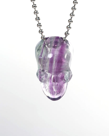 Hollow Essence - Gem Skull Pendant Necklace of Fluorite Carved Hollow Skull - Y9900339