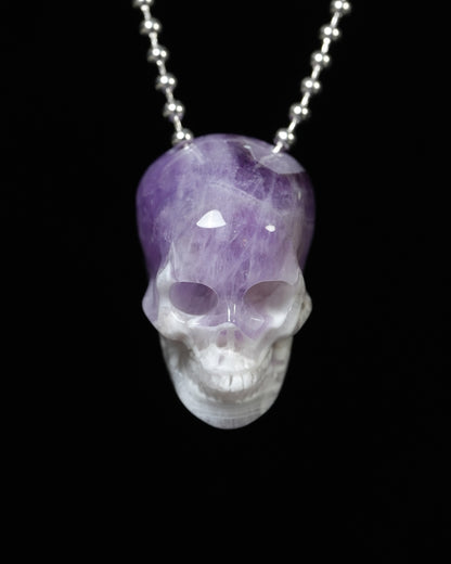 Hollow Essence - Gem Skull Pendant Necklace of Dream Chevron Amethyst Carved Hollow Skull - Y9900340