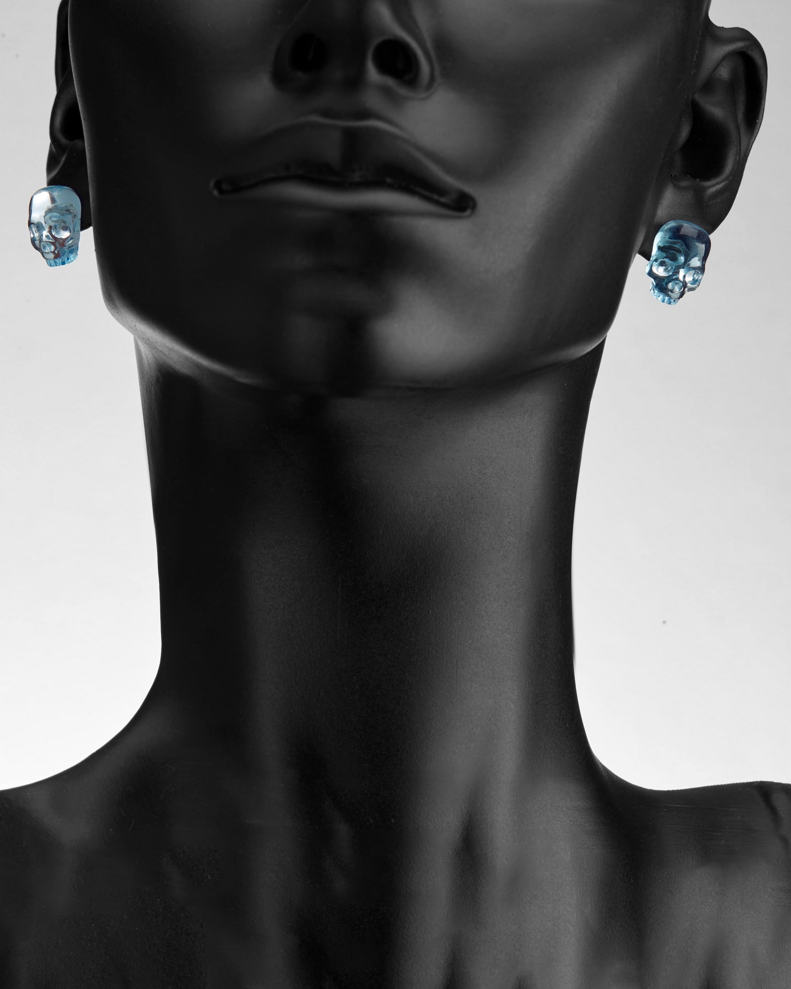 Gem Skull Earrings Of Sky Blue Topaz Carved Skull In 925 Sterling Silver Skull