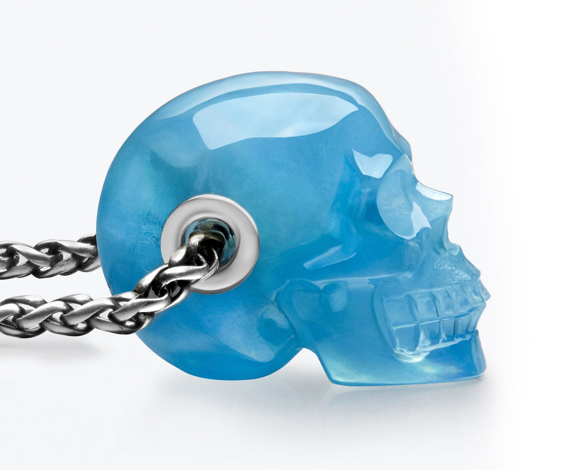 Gem Skull Pendant Necklace Of Aquamarine Carved Skull Skull Pendants