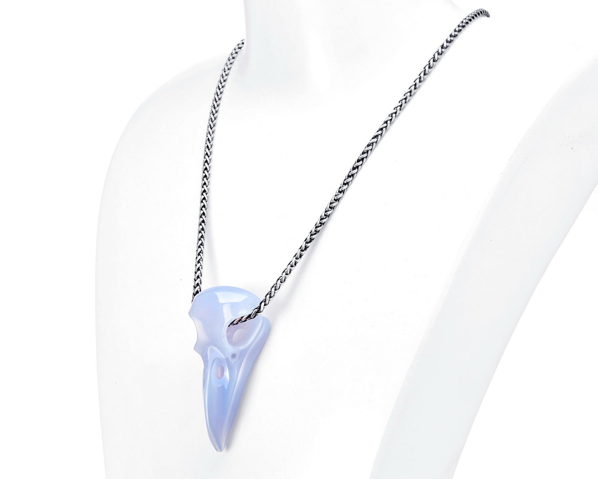 Gem Raven Pendant Necklace Of Blue Chalcedony Crystal Raven Pendant Skull Pendants
