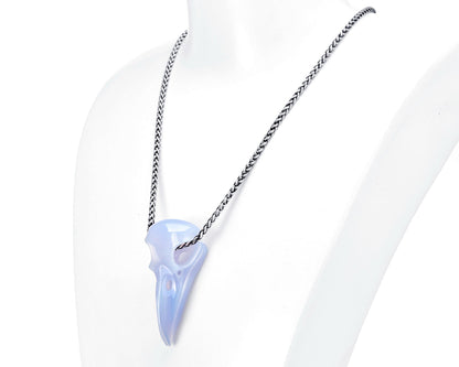 Gem Raven Pendant Necklace Of Blue Chalcedony Crystal Raven Pendant Skull Pendants
