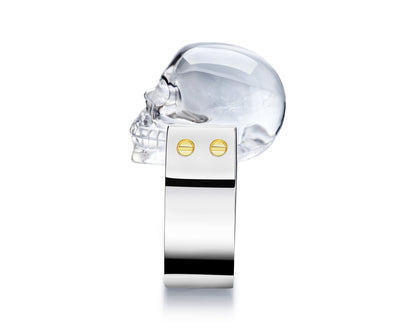 Gem Skull Ring of Quartz Rock Crystal Carved Skull in 925 Sterling Silver